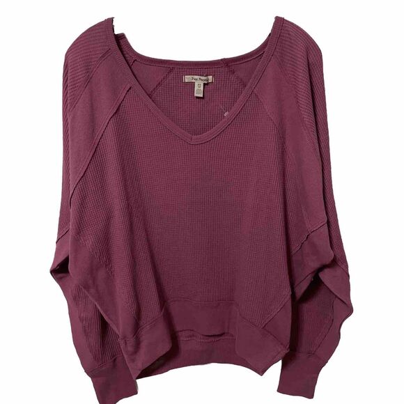 Free People Santa Clara Oversized Thermal Waffle Knit Top Mulberry XS NWT - Picture 2 of 8